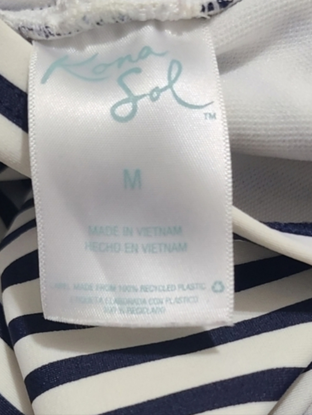 Kona Sol Size M One Piece Swimsuit Striped Nautical Navy White Strappy Back - Picture 3 of 4